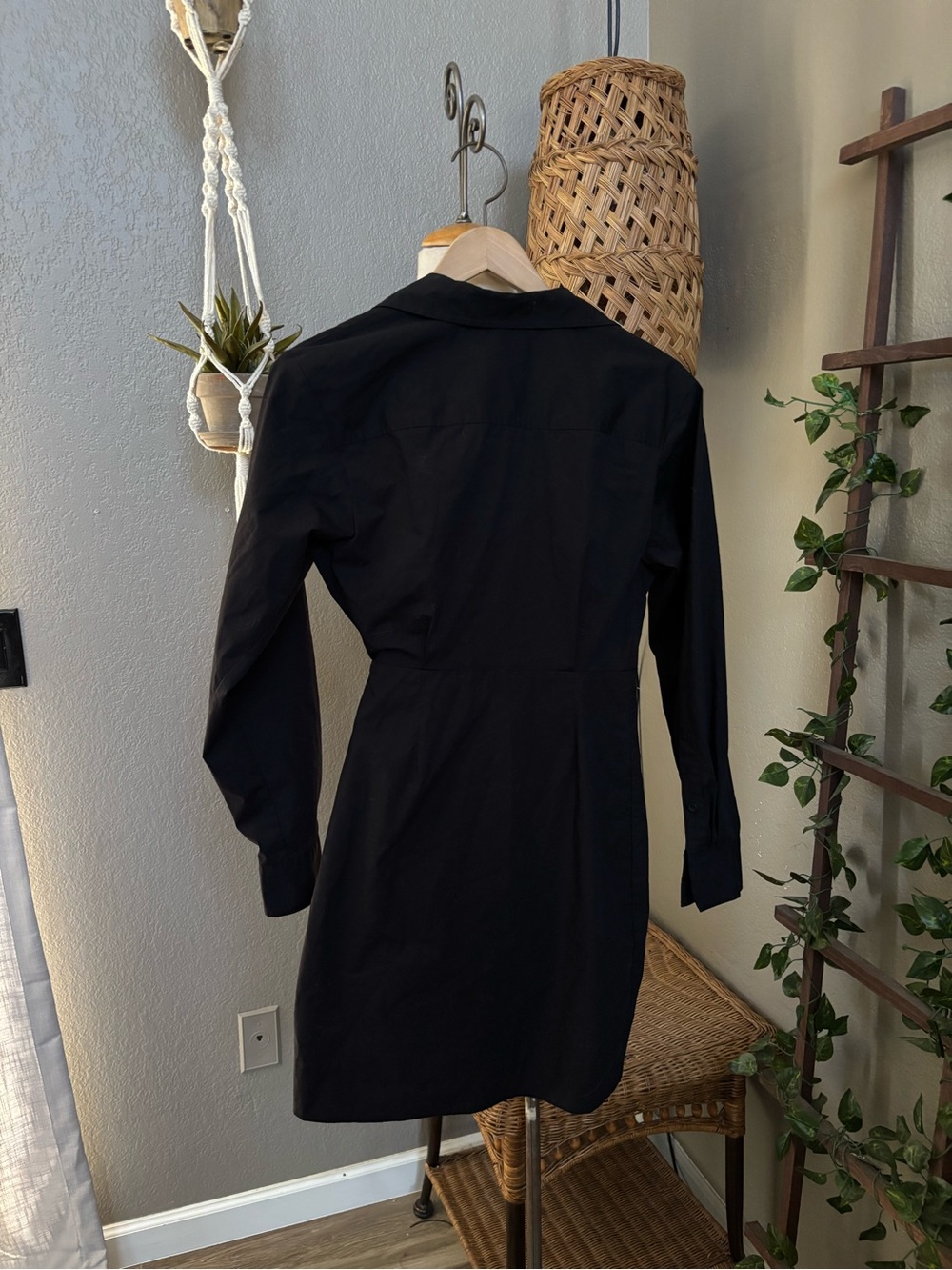▪️Spanx The Best Stretch Cotton Poplin Wrap Shirtdress Classic Black - Picture 6 of 10